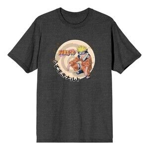 Naruto Uzumaki and Title Logo Unisex Graphic Tee Dark Gray Size Large NWOT